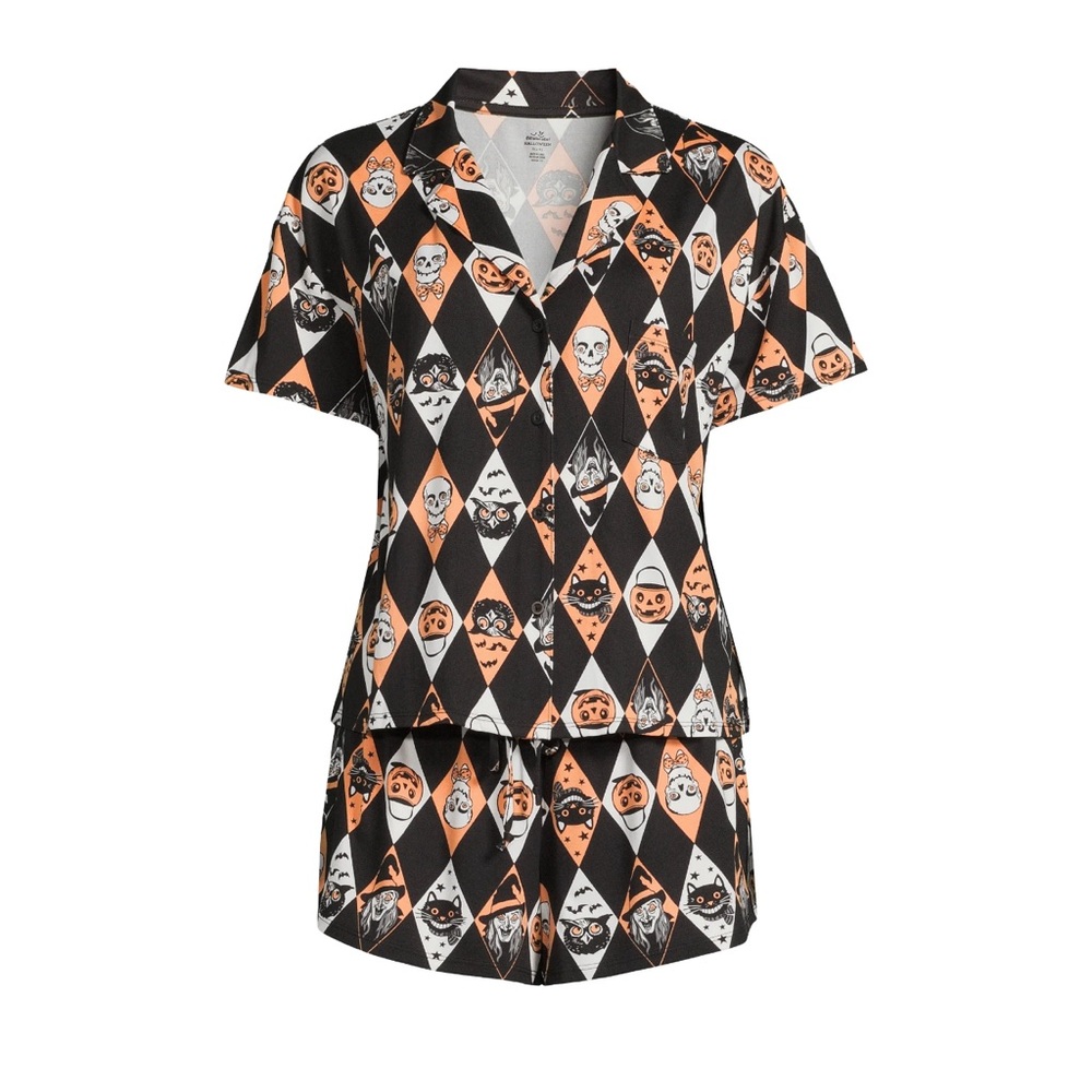 Way To Celebrate Walmart Halloween Women’s Print Shorty Pajama Set, 2-Piece